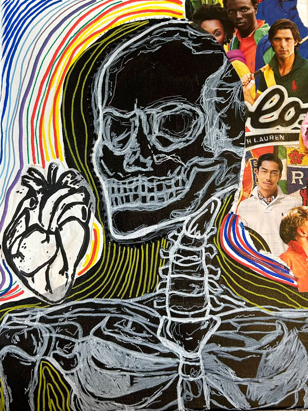 Mixed media piece of skulls and magazine pieces I made
