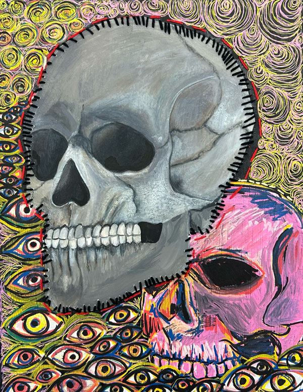 mixed media piece of skulls that I made for my AP Art Portfolio